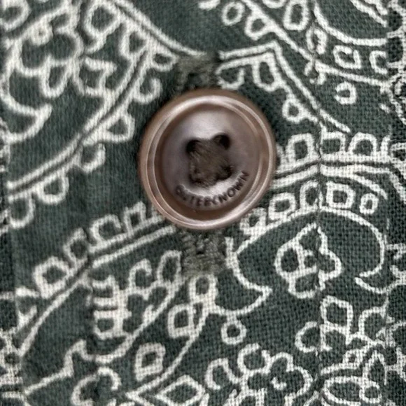 Outerknown Studio Shirt Men M Green Paisley Hawaiian Short Sleeve Button Cotton - Picture 4 of 12